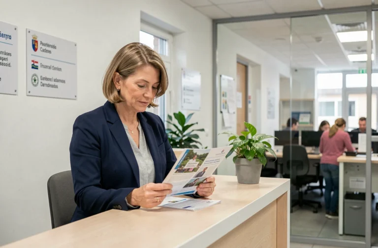 Femme consultant les services administratifs de la communauté de communes Cœur Pays de Retz à l'accueil
