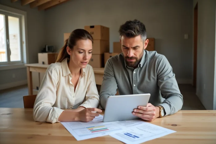Couple étudiant les coûts de branchement EDF pour leur nouvelle maison