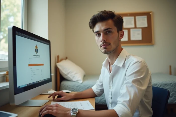 Étudiant consultant un guide papier pour se connecter à son espace numérique universitaire